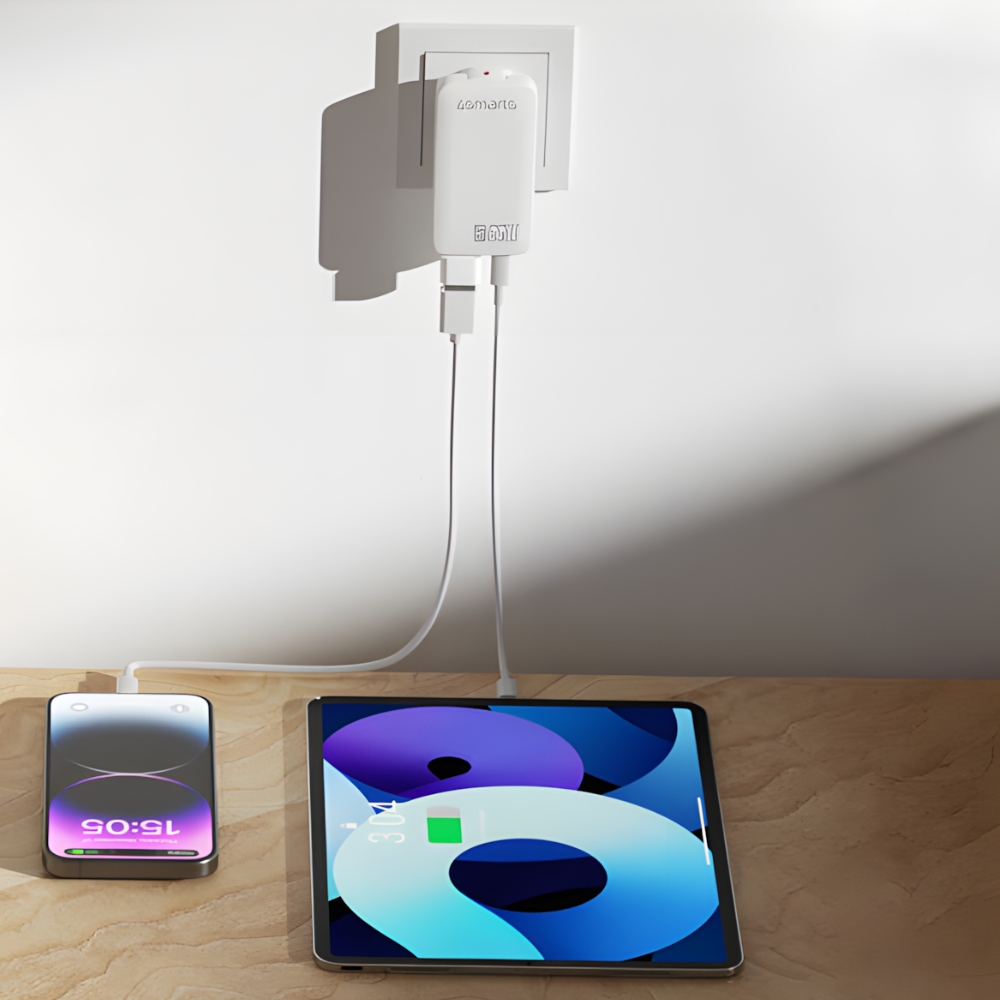 4smarts FlatPlug SlimDual 65W GaN 2xUSB-C balta aprašymas - Prekės nuotrauka 4smarts FlatPlug SlimDual 65W GaN 2xUSB-C balta aprašymas - Prekės nuotrauka
