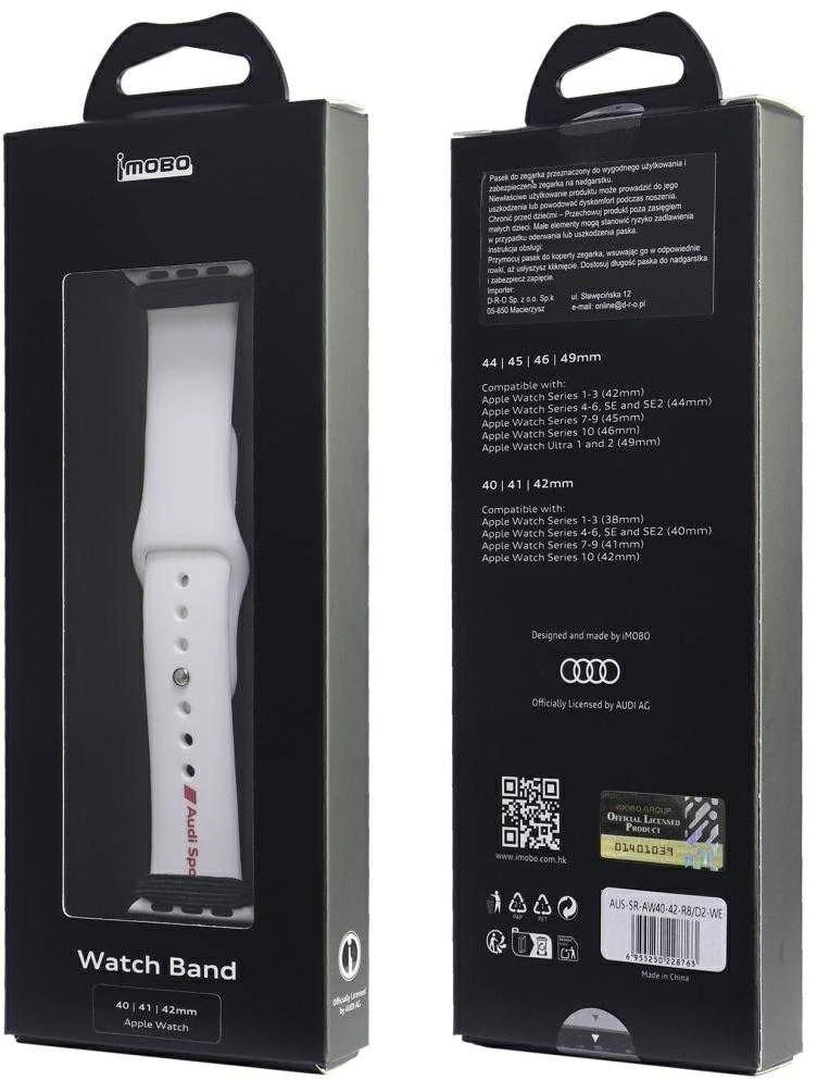apyrankė Audi Sport Raudona Logo Silicone Watch apyrankė for Apple Watch 40/41/42mm baltos spalvos