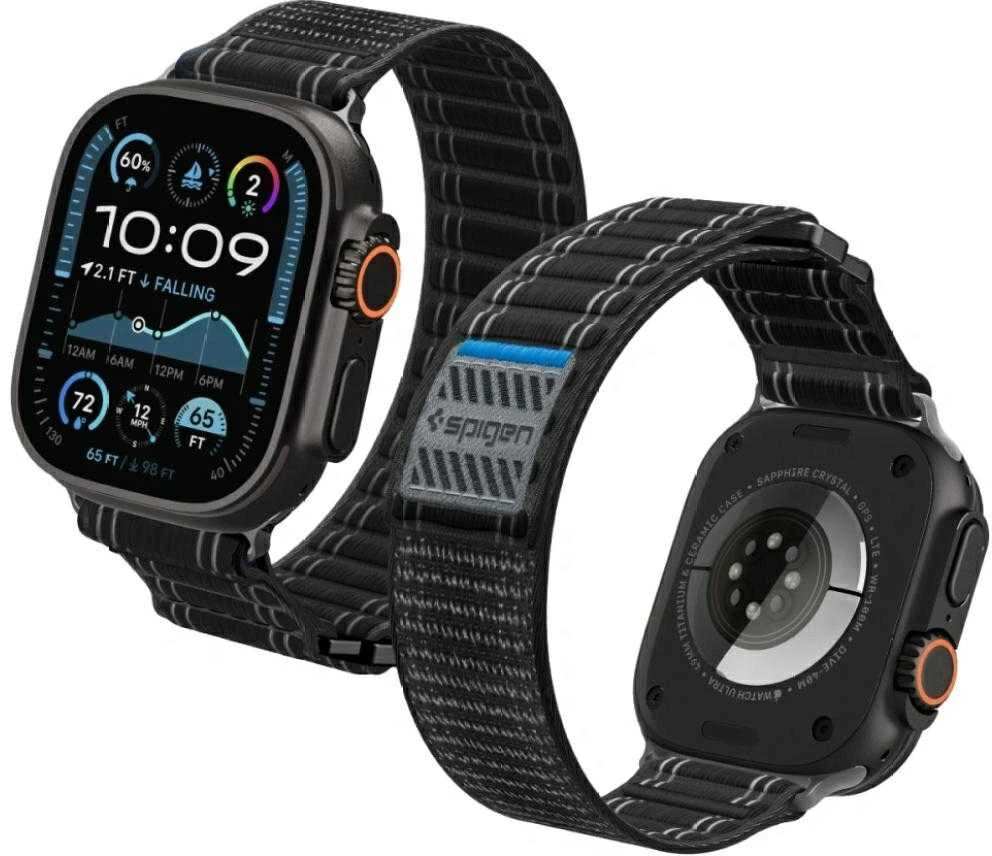 „Spigen Fabric Band“ apyrankė (su lipduku ir kilpa), juoda - Apple Watch 49mm/46mm/45mm/44mm