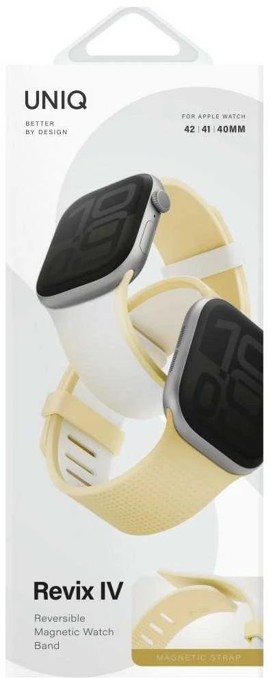 UNIQ laikrodžio apyrankė „Revix IV Premium Apple Watch 42/41/40mm Edition“ dvipusė magnetinė baltos spalvos-geltona