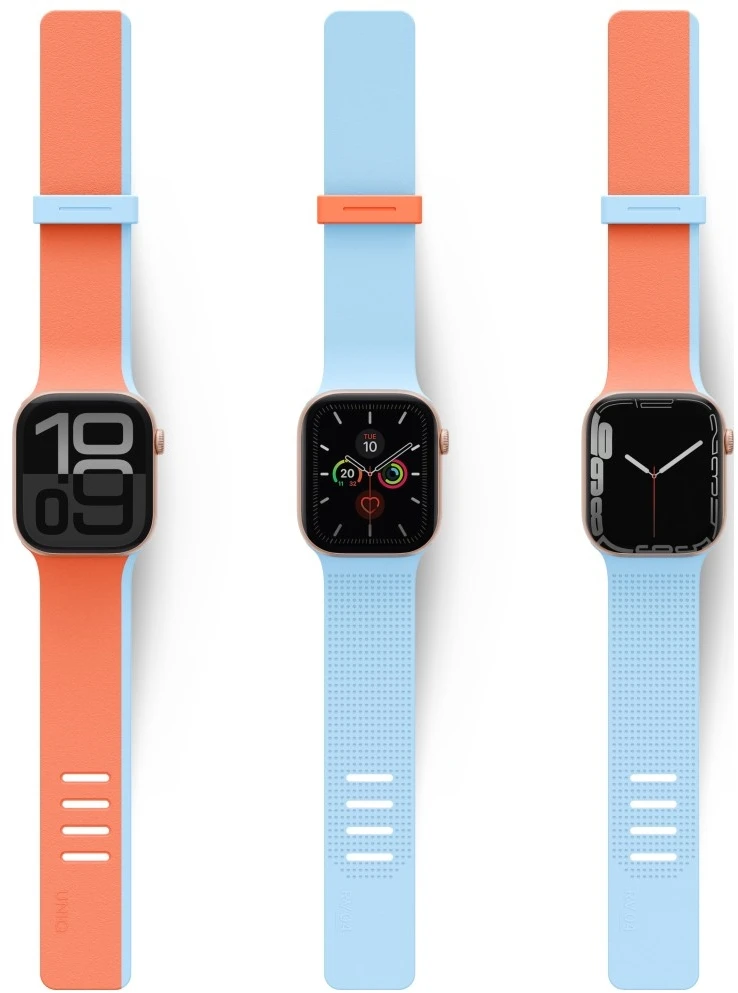 Dirželis UNIQ Revix IV Reversible Magnetic do Apple Watch Series 1/2/3/4/5/6/7/8/9/10/11/12SE/SE2/SE3 40/41/42mm oranžinė-mėlyna