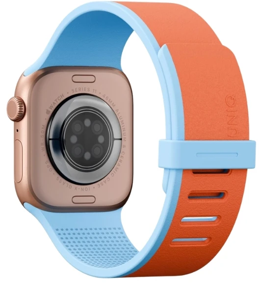 Dirželis UNIQ Revix IV Reversible Magnetic do Apple Watch Series 1/2/3/4/5/6/7/8/9/10/11/12SE/SE2/SE3 40/41/42mm oranžinė-mėlyna