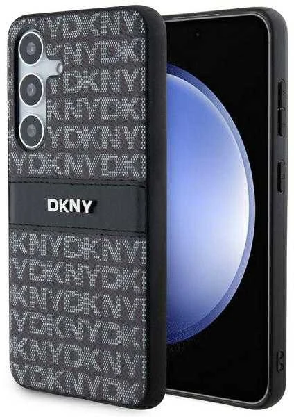 DKNY DKHCS24MPRTHSLK S24+ S926 juodos spalvos kietas dėklas Leather Mono Stripe & Metal Logo