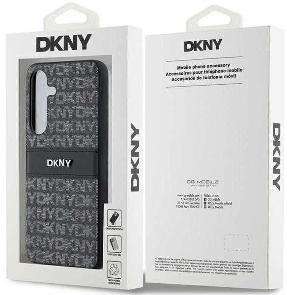 DKNY DKHCS24MPRTHSLK S24+ S926 juodos spalvos kietas dėklas Leather Mono Stripe & Metal Logo