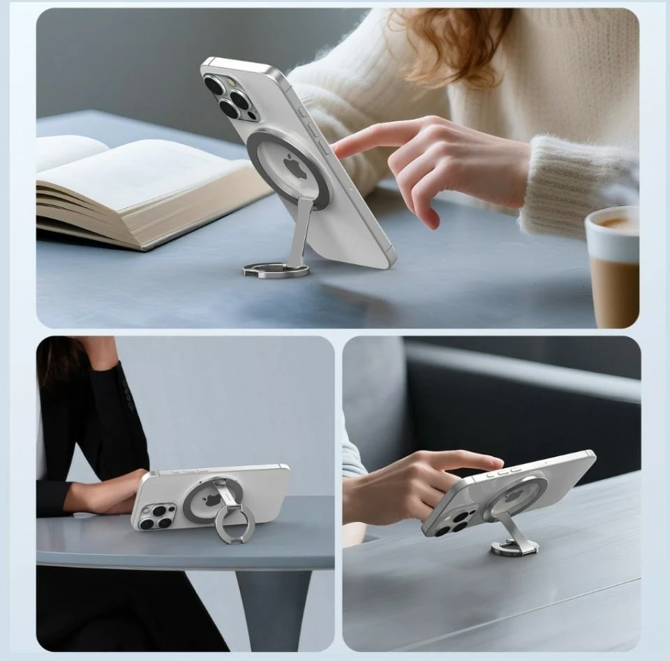 Dwustronny magnetyczny Ring Stand SODI ST04 sidabrinė