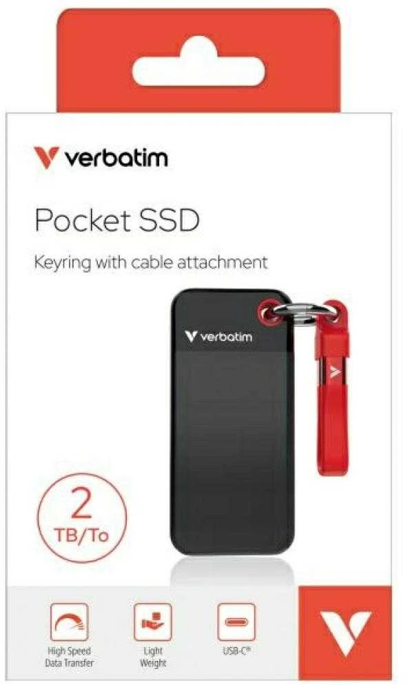 Kietasis diskas Verbatim diskas SSD 2TB - raktų pakabukas su laidu USB 3.2 gen.2 juodos ir raudonos spalvos 32196