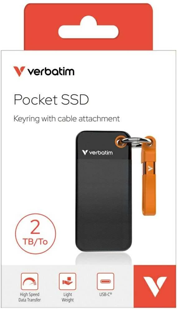 Kietasis diskas Verbatim diskas SSD 2TB - raktų pakabukas su laidu USB 3.2 gen.2 juodos ir oranžinės spalvos 32197
