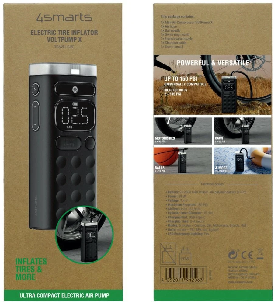 „4smarts Voltpump X“ kelioninio dydžio elektrinis padangų ir ratų siurblys