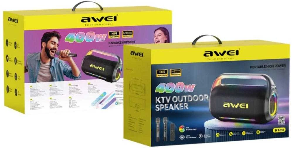 Kompiuterio kolonėlės Garsiakalbis belaidis AWEI KT20 400W Bluetooth 5.3 przenośny su zestawem karaoke juoda
