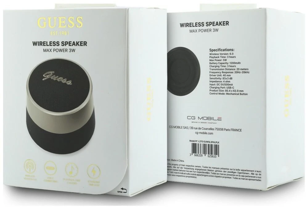 Guess Script Metal Logo Bluetooth Speaker 5W juodos spalvos