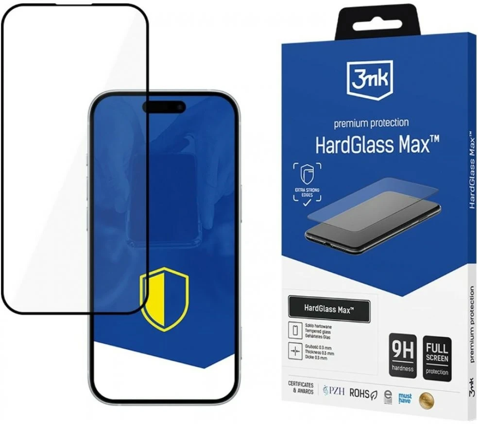 3mk HardGlass Max - Apsauginis stiklas skirtas iPhone 17 Pro (Juodas)