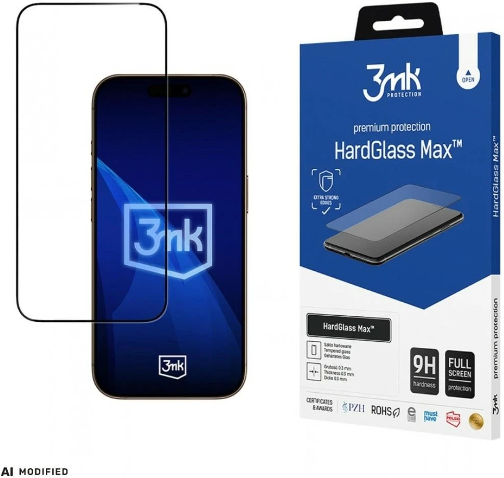 3mk HardGlass Max - Apsauginis stiklas skirtas iPhone 17 Pro Max (Juodas)