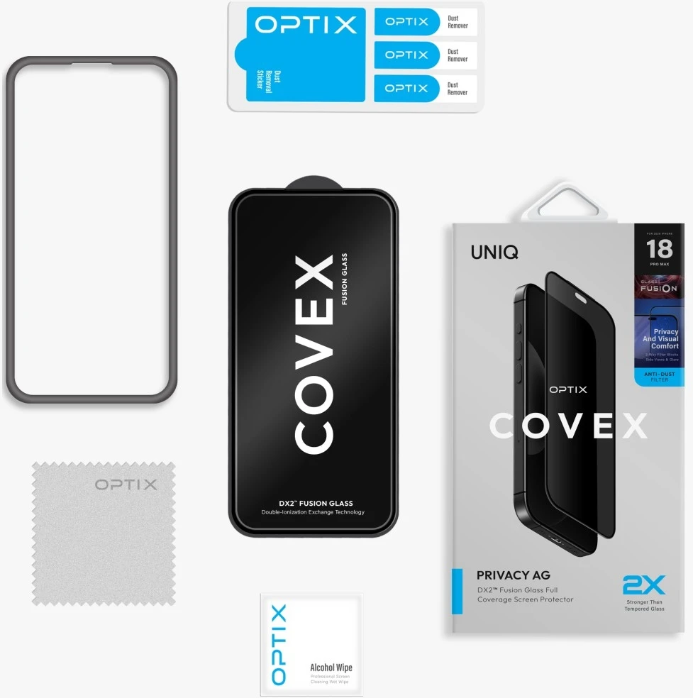 Grūdintas stiklas UNIQ Optix Covex Privacy AG DX2 do iPhone 18 Pro prywatyzujące