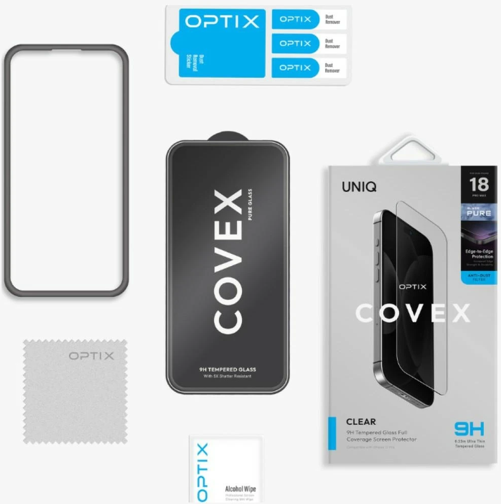 Grūdintas stiklas UNIQ Optix Covex Pure do iPhone 18 Pro