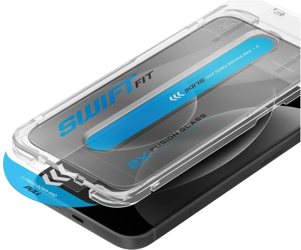 Privatumą saugantis stiklas UNIQ Optix SwiftFit Privacy DX2, skirtas iPhone 18 Pro su aplikatoriumi