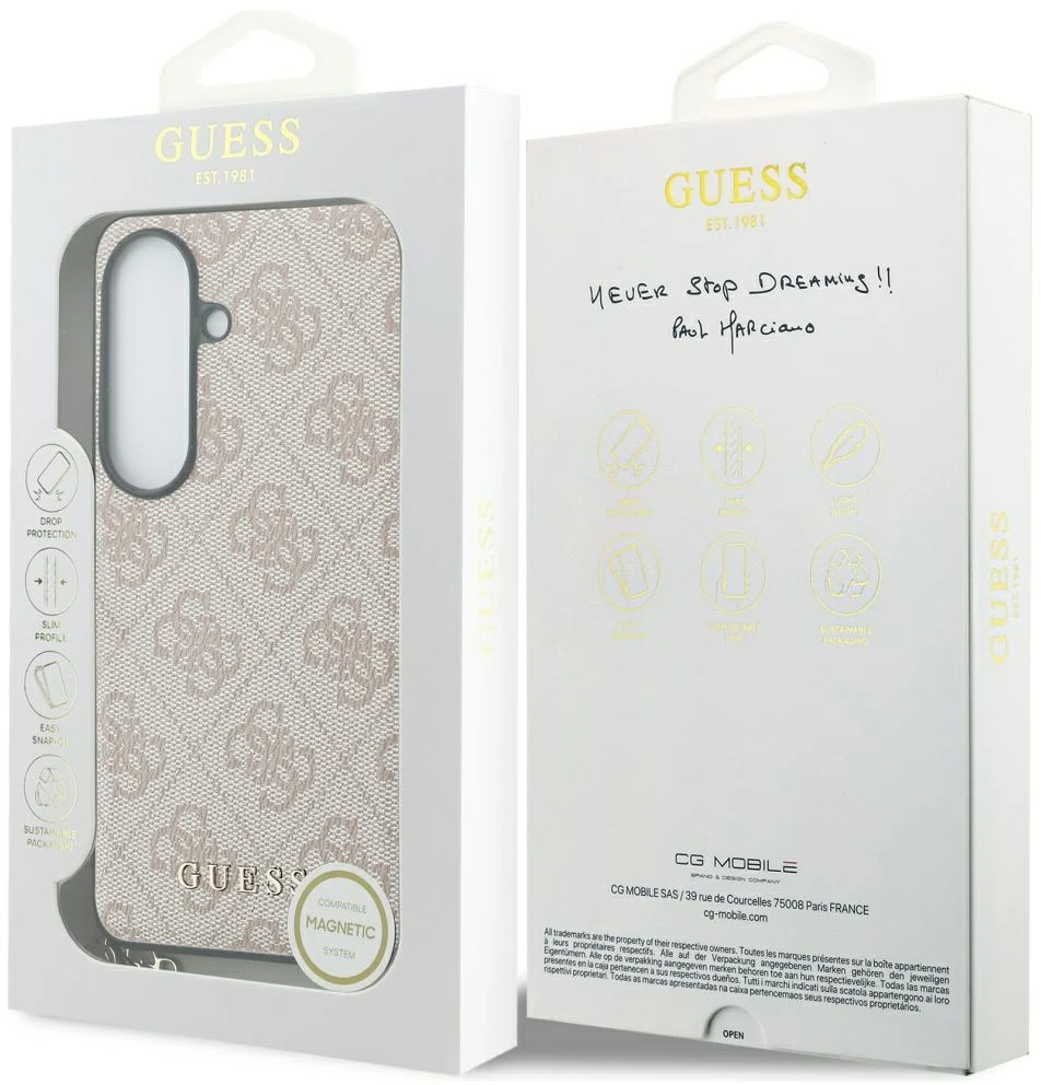 Dėklas Guess 4G Classic Logo Charm MagSafe skirtas Samsung Galaxy S26 pink