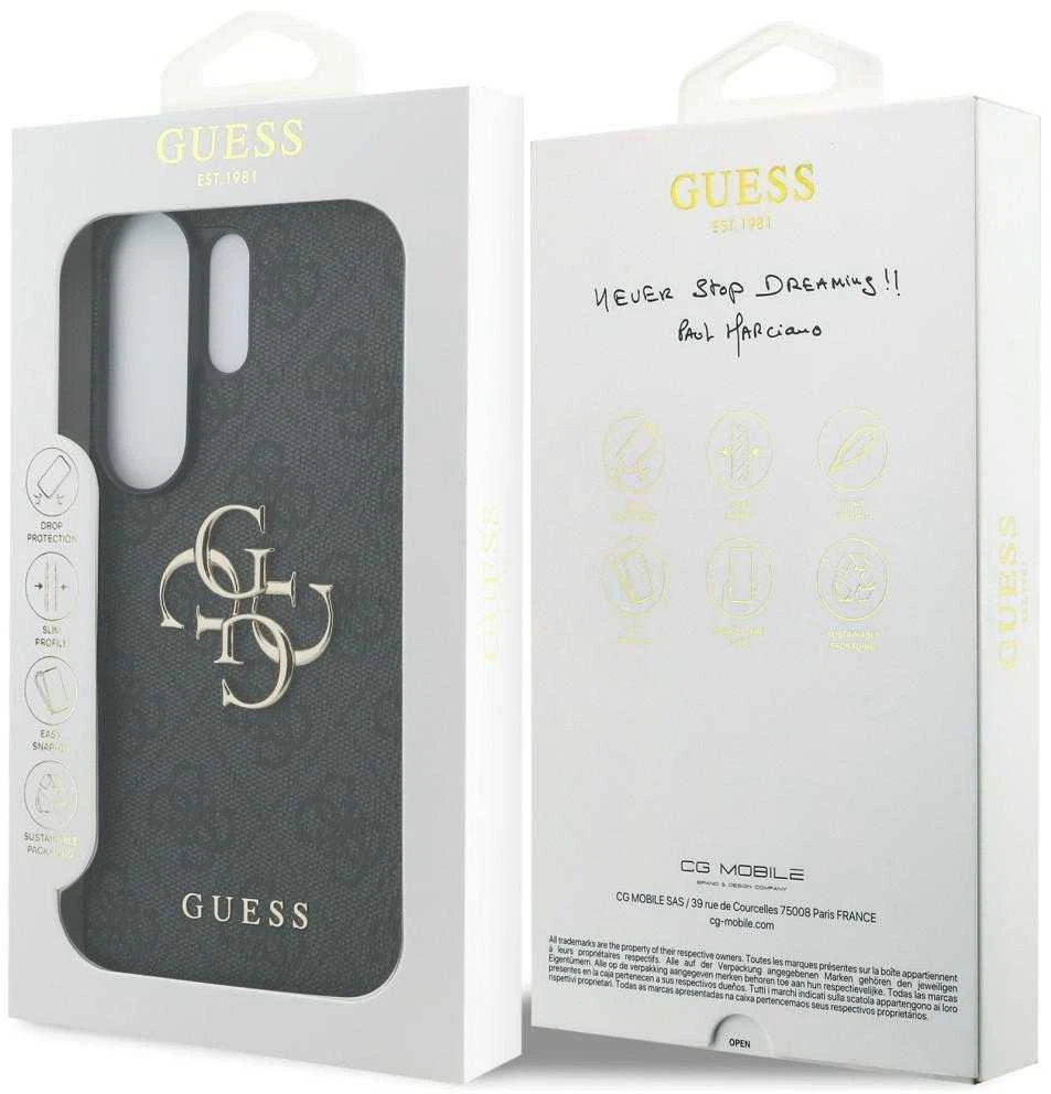 Guess PU 4G Metal Logo dėklas skirtas Samsung Galaxy S25 Ultra pilkos spalvos