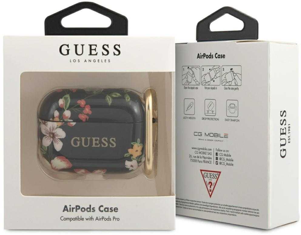 Guess Apsauginis dėklas GUACAPTPUBKFL04 N.4 Flower Collection, skirtas AirPods Pro juodai raudonas