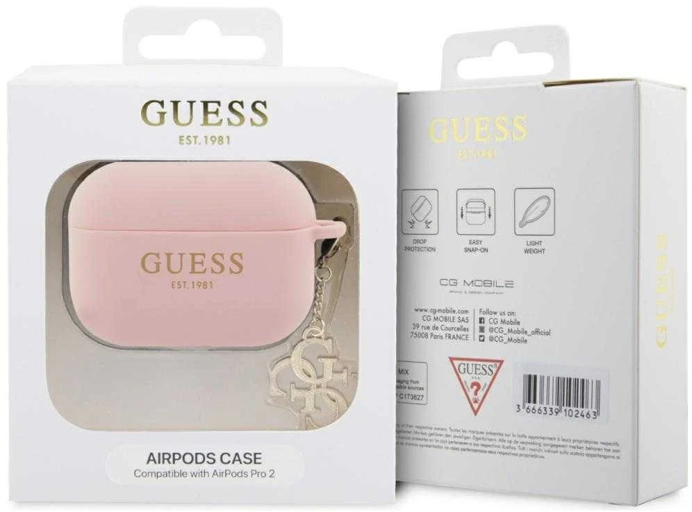 Guess GUAP2LECG4P AirPods Pro 2 (2022/2023) dėklas rožinės spalvos Liquid Silicone Glitter Triangle Charm