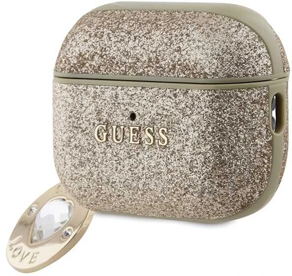 Apple AirPods Pro ausinių dėklas 2 Guess Fixed Glitter Heart Diamond Charm (GUAP2PGEHCDD) aukso spalvos