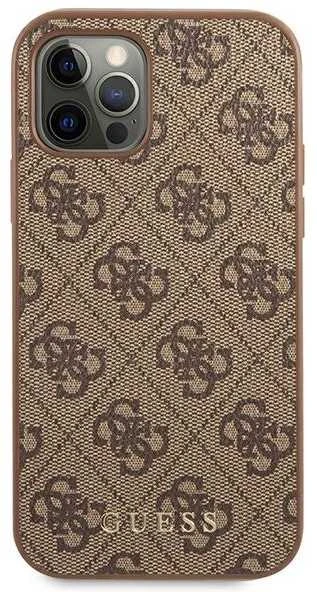 Apple iPhone 12 / 12 Pro Guess Dėklas 4G Metal Gold Logo (GUHCP12MG4GFBR) rudos spalvos