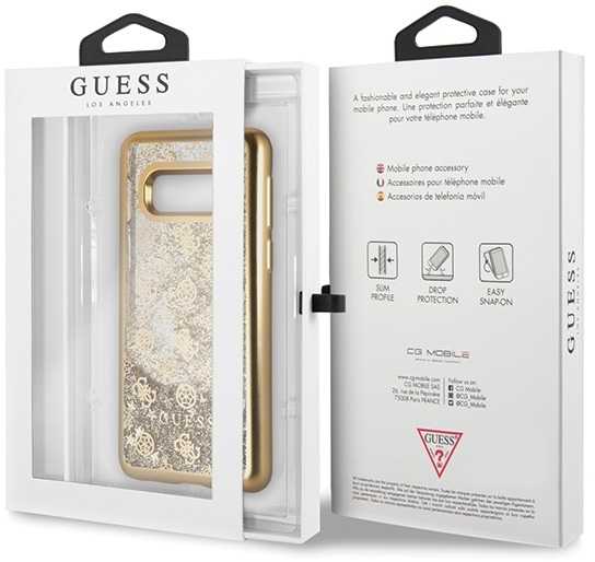Dėklas Guess GUHCS10LPEOLGGO S10e G970 auksinė/auksinis hard case 4G Peony Liquid Glitter