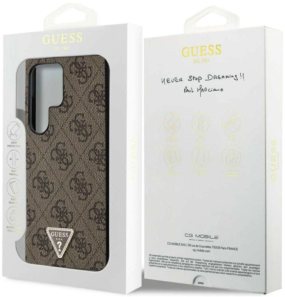 Guess GUHCS24LPGS4TDW S24 Ultra S928 dėklas telefonui rudos spalvos Grip Stand 4G Triangle Strass