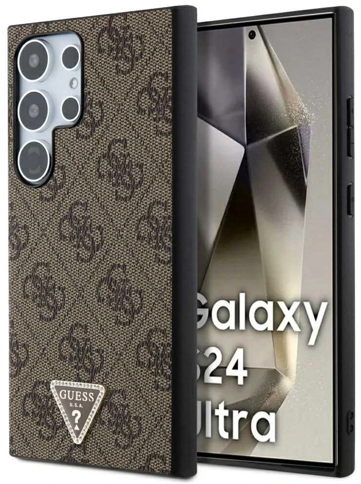 Guess GUHCS24LPGS4TDW S24 Ultra S928 dėklas telefonui rudos spalvos Grip Stand 4G Triangle Strass