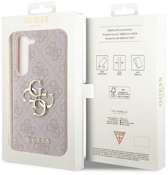 Guess PU 4G Metal Logo dėklas skirtas Samsung Galaxy S24 rožinės spalvos