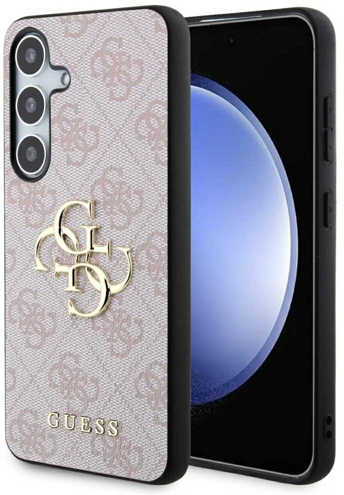 Guess PU 4G Metal Logo dėklas skirtas Samsung Galaxy S24 rožinės spalvos