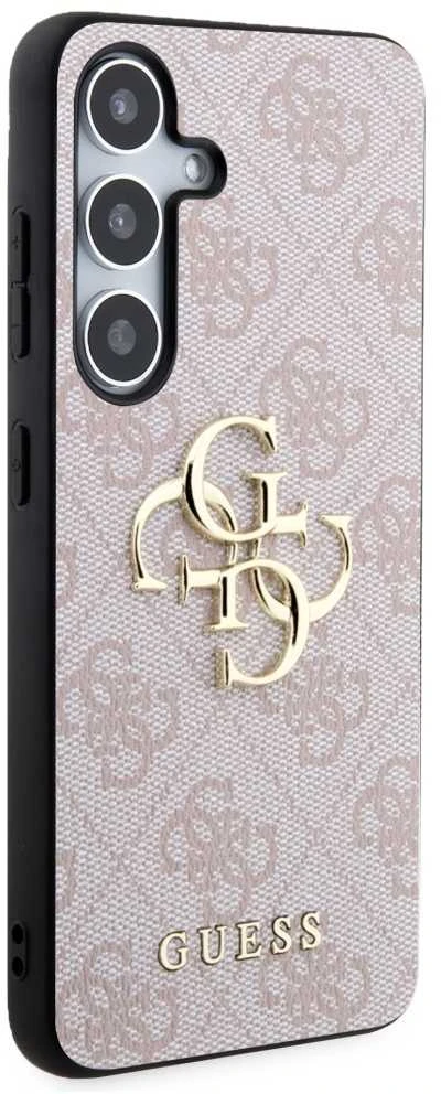 Guess PU 4G Metal Logo dėklas skirtas Samsung Galaxy S24 rožinės spalvos