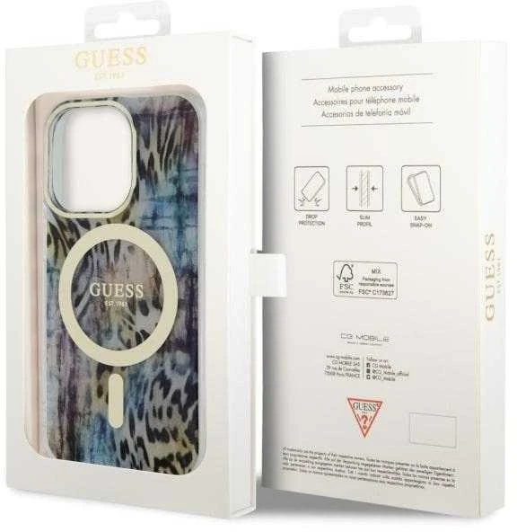 Dėklas GUESS GUHMP14XHLEOPWB IPHONE 14 PRO MAX 6.7 "Mėlynas/Mėlynas HARDCASE LEOPARD MAGSAFE