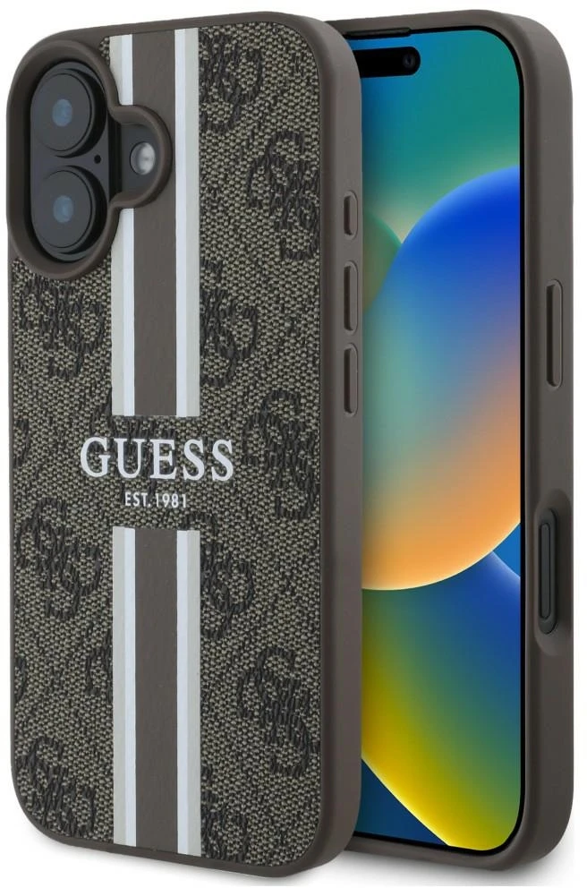 Guess GUHMP16SP4RPSW Apple iPhone 16 6.1" rudos spalvos kietas dėklas 4G Printed Stripes MagSafe
