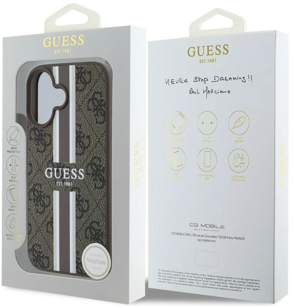 Guess GUHMP16SP4RPSW Apple iPhone 16 6.1" rudos spalvos kietas dėklas 4G Printed Stripes MagSafe