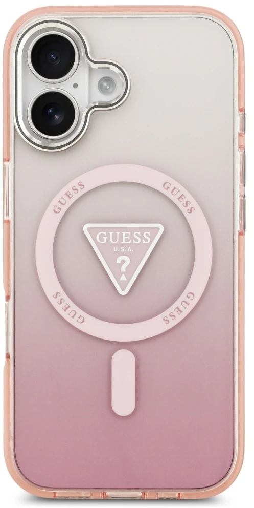 „Guess IML“ gradiento trikampio logotipo „MagSafe“ dėklas, skirtas „iPhone 17“, rožinis