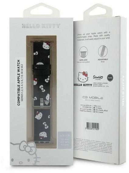 Hello Kitty apyrankė HKAWMPSAPSK Apple Watch 38/40/41mm juodos spalvos apyrankė Heads & Bows Pattern