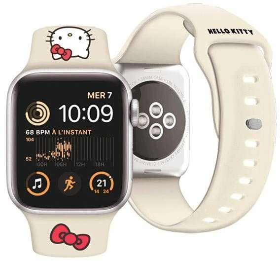 Hello Kitty apyrankė HKAWMSCHBLE Apple Watch 38/40/41mm rusvai gelsvas apyrankė Silicone Kitty Head
