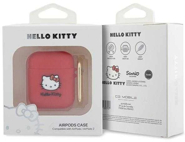 Hello Kitty HKA23DKHSF AirPods 1/2 dėklas Fuchsia silikoninis 3D Kitty Head