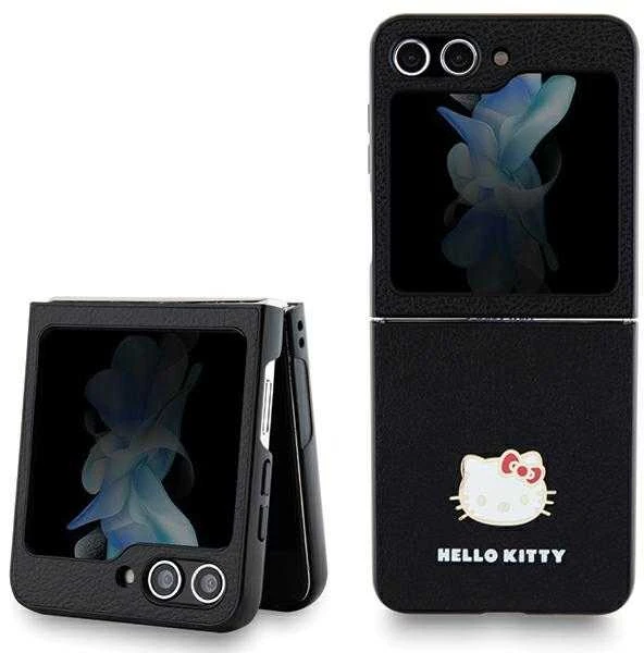Hello Kitty HKHCZF5PGHDLMK Z Flip5 F731 juodos spalvos kietas dėklas Metal Logo Kitty Head
