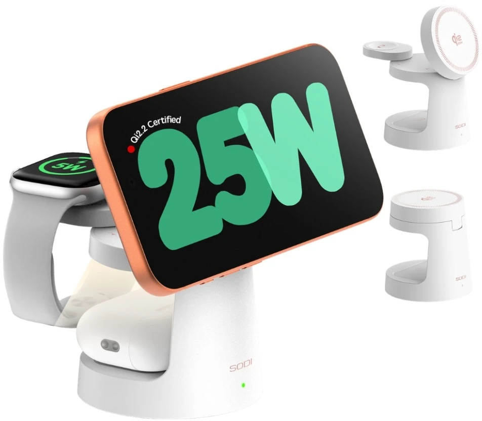 Įkroviklis bezprzewodowa 3w1 su lampką nocną SODI W108A 25W balta