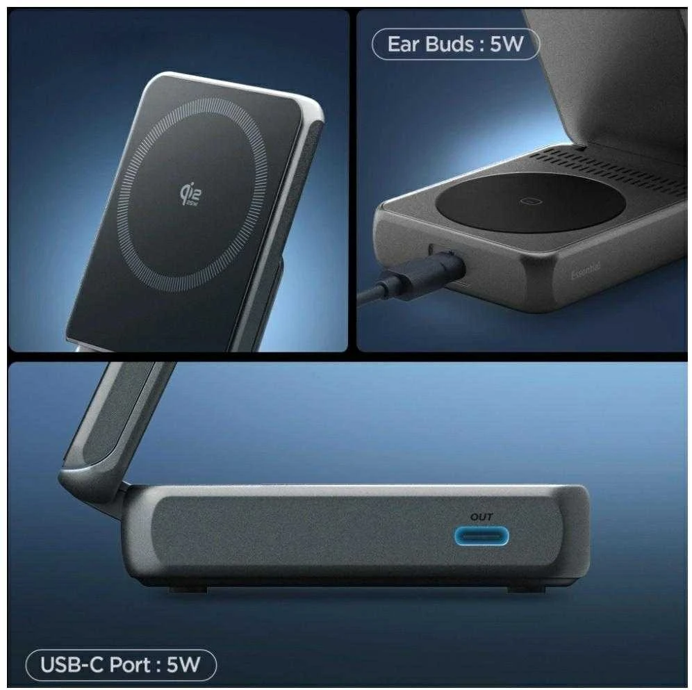 Įkroviklis Spigen Essential MagSafe 2-in-1+C Wireless Charger EF302MOQ, juodas