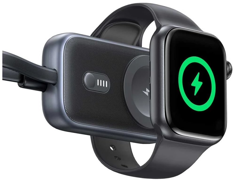 Indukcinis įkroviklis, skirtas „Apple Watch Usams CD245 2-in-1“ su 1200 mAh išorine baterija + USB-C laidu (padengtas patamsėjimu)