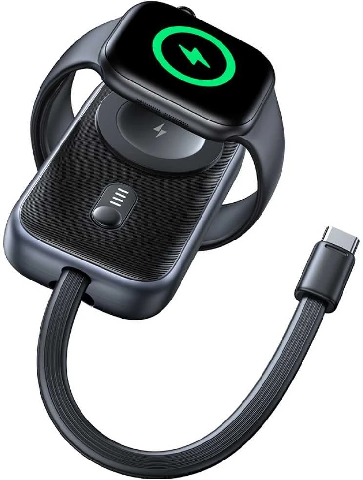 Indukcinis įkroviklis, skirtas „Apple Watch Usams CD245 2-in-1“ su 1200 mAh išorine baterija + USB-C laidu (padengtas patamsėjimu)