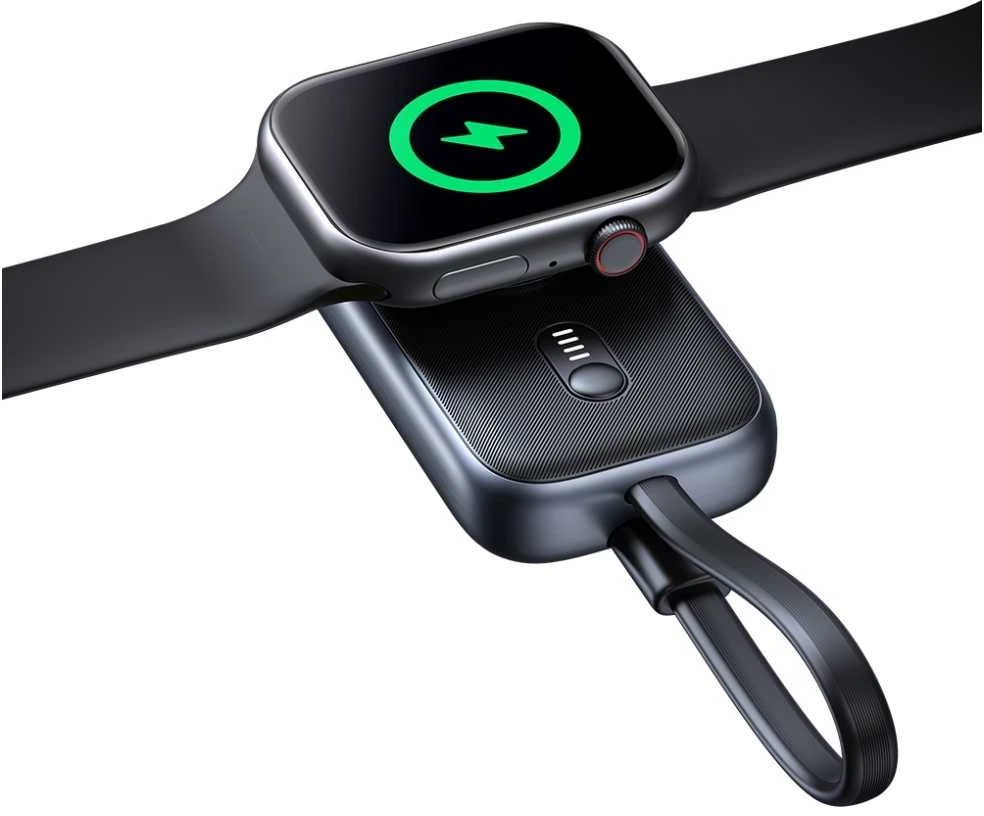 Indukcinis įkroviklis, skirtas „Apple Watch Usams CD245 2-in-1“ su 1200 mAh išorine baterija + USB-C laidu (padengtas patamsėjimu)