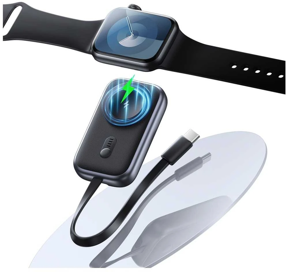Indukcinis įkroviklis, skirtas „Apple Watch Usams CD245 2-in-1“ su 1200 mAh išorine baterija + USB-C laidu (padengtas patamsėjimu)
