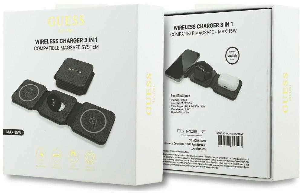 Guess PU 4G MagSafe belaidis įkroviklis 3v1 juodos spalvos