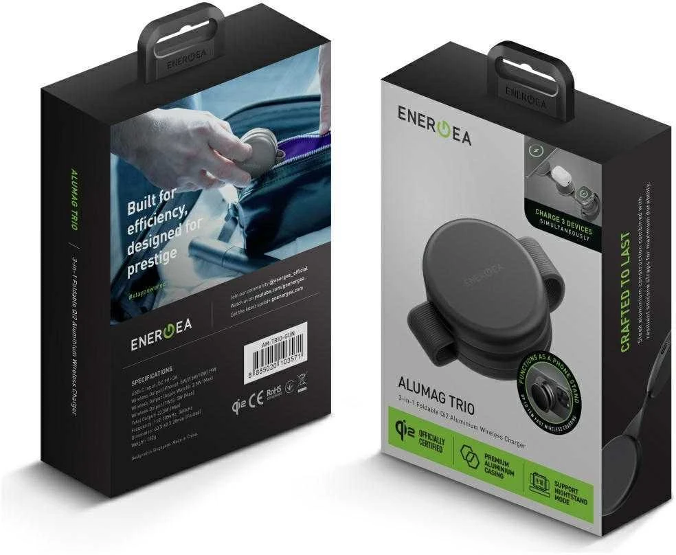 Belaidis įkroviklis Energea Alumag Trio 3in1 Qi2 15W graphite
