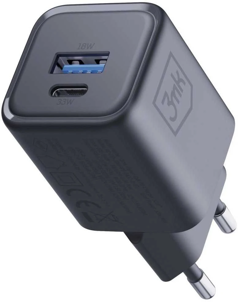 3Mk apsaugos priedai - 3mk Hyper Charger PD 33W GaN QC4+ PPS AFC FCP SCP 1A1C Juodas