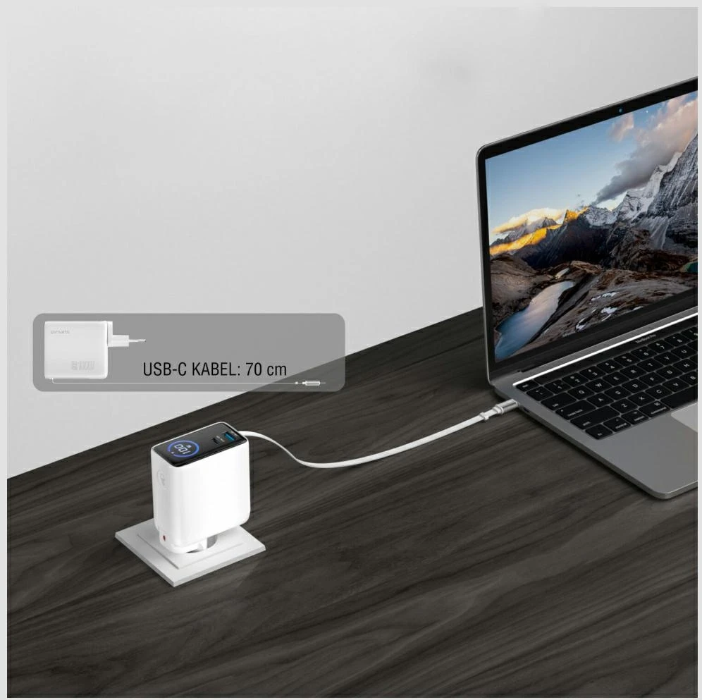 Įkroviklis jungiama į tinklą 4smarts GaN Flex Screen AI 100W 2xUSB-C + USB-A balta