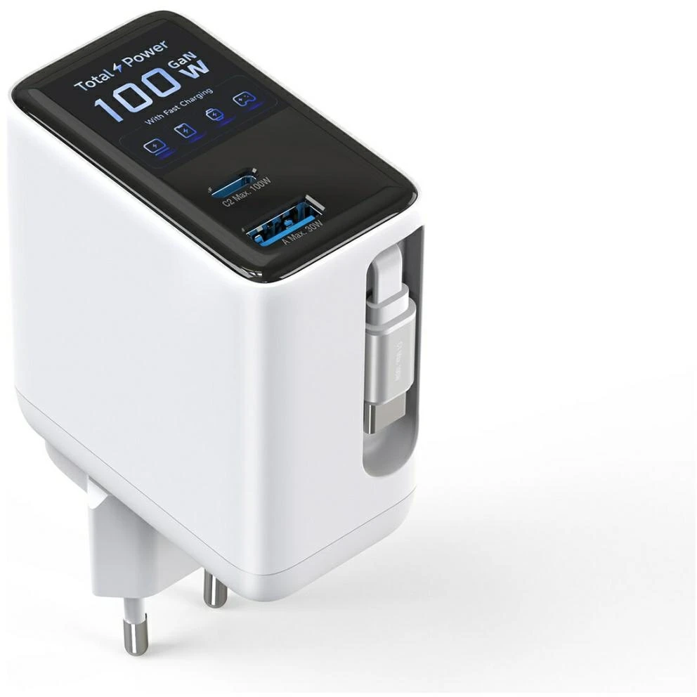 Įkroviklis jungiama į tinklą 4smarts GaN Flex Screen AI 100W 2xUSB-C + USB-A balta